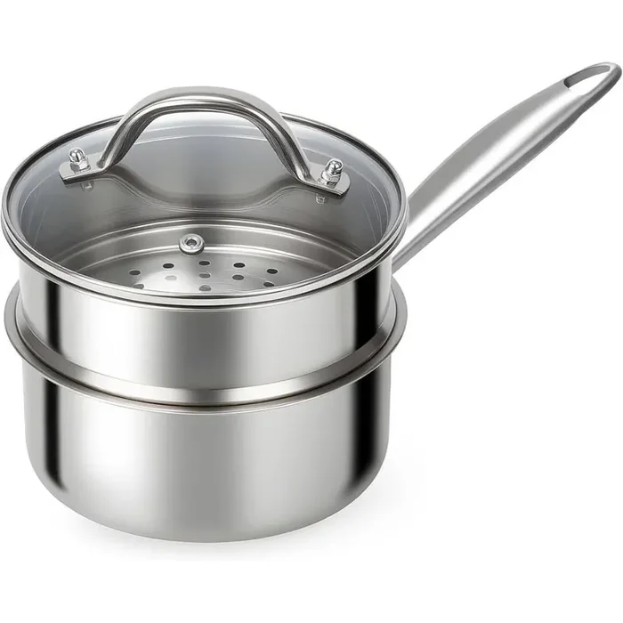 1.5 qt. Stainless Steel Nonstick Sauce Pan with Lid and Steamer Basket for Induction Cooking Vegetables Oatmeal