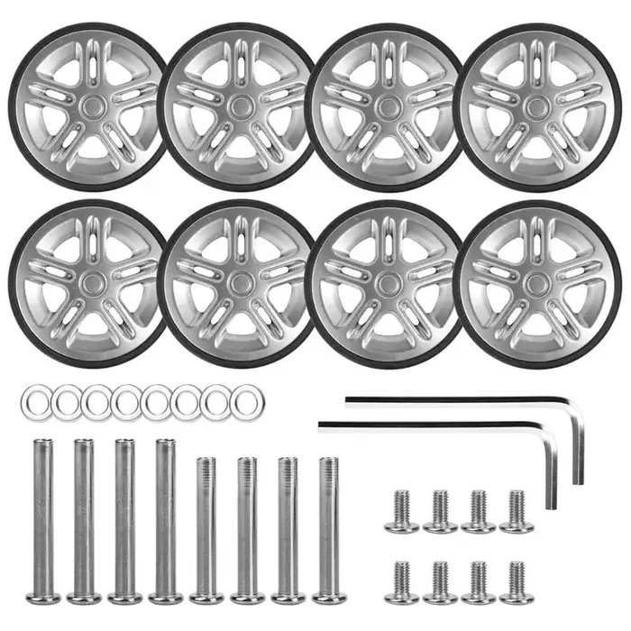 1.97 in. x 0.47 in. Silver Rubber Luggage Replacement Wheels, Suitcase Replacement Wheels (8-Pack)
