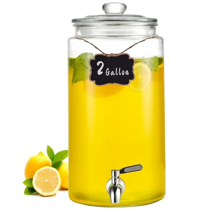 1 gal. Beverage Dispenser, Glass Drink Dispenser with Stainless Steel Spigot, Iced Tea Lemonade Juice Water Dispenser