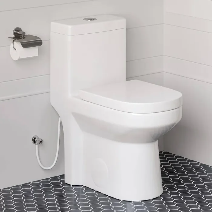 1-piece 0.8/1.28 GPF Dual Flush Round Toilet in White Seat Included
