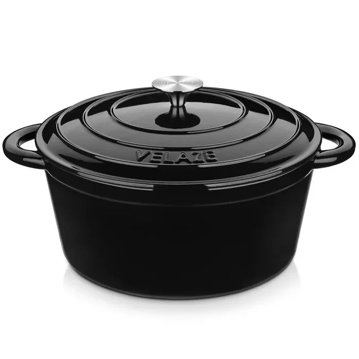 1-Piece Black Enamel Cast Iron Non-Stick Induction Dutch Oven with Lid Casserole Cooking Pan Pot for Stewing Roasting