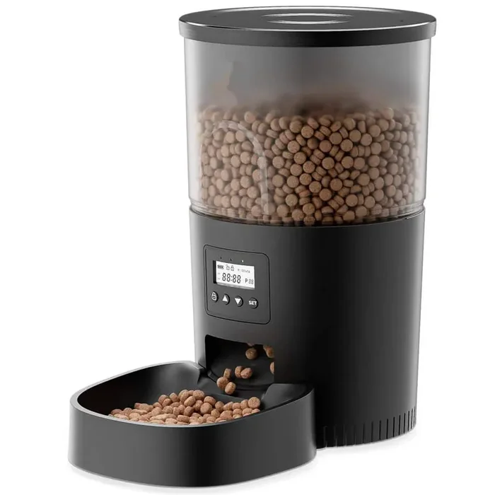 1 Piece Black Timed Cat Dry Food Dispenser, Programmable Portion Size, Automatic Pet Feeder for Cats and Small Dogs