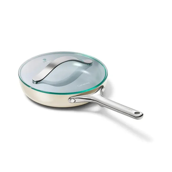 1 Piece Ceramic Mini Fry Pan Cookware Set with Glass Lid in Cream
