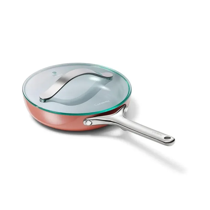 1 Piece Ceramic Mini Fry Pan Cookware Set with Glass Lid in Perracotta