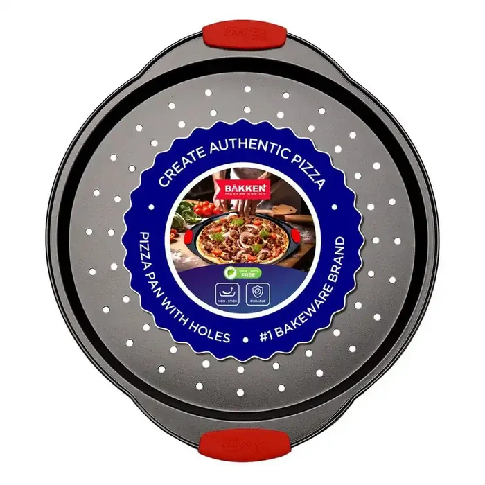 1-Piece Pizza Pan with Holes and Silicon Handle