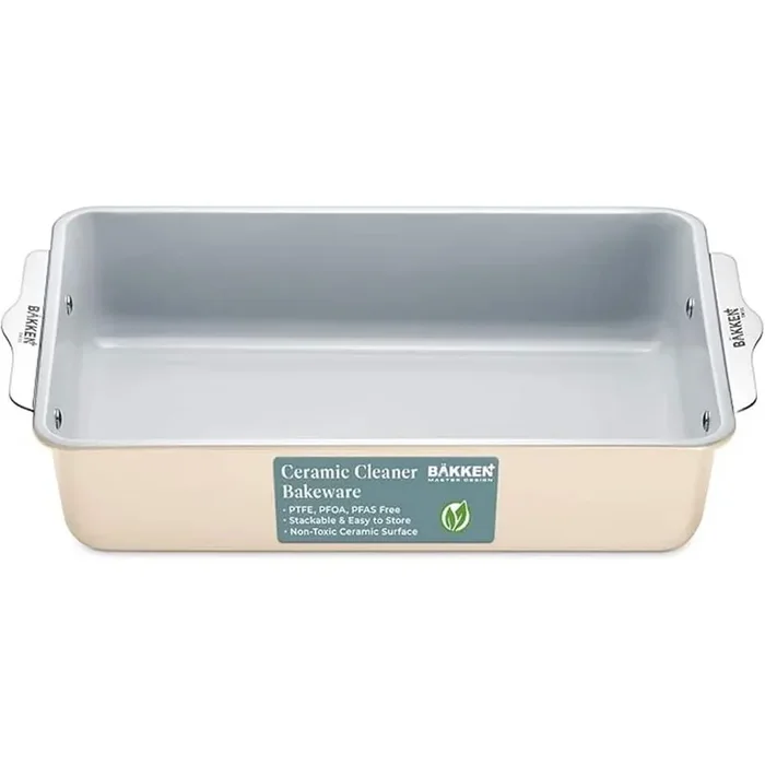 1-Piece Premium Non-Stick Ceramic 8 in. x 15.5 in. Rectangle Pan – Cream