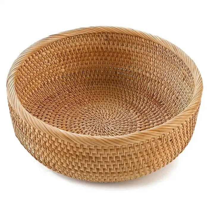 1 Piece Rattan Bread Baskets Round Wicker Fruit Serving Storage Bowls, Decorative Storage Container for Kitchen
