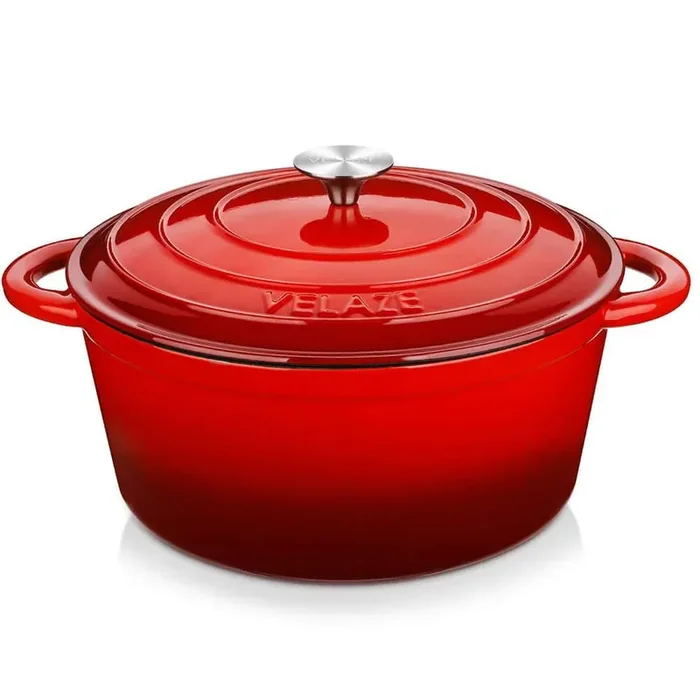 1-Piece Red Enamel Cast Iron Non-Stick Induction Dutch Oven with Lid Casserole Cooking Pan Pot for Stewing Roasting