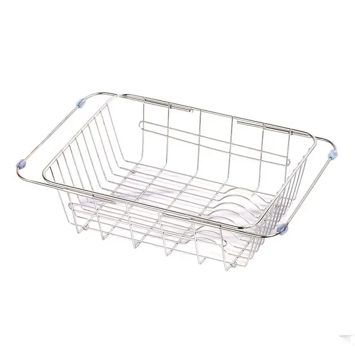 1-Piece Stainless Steel Drain Basket, Sink Dish Rack Suitable for Rectangular Sink Bowl, Plate Organizer Storage