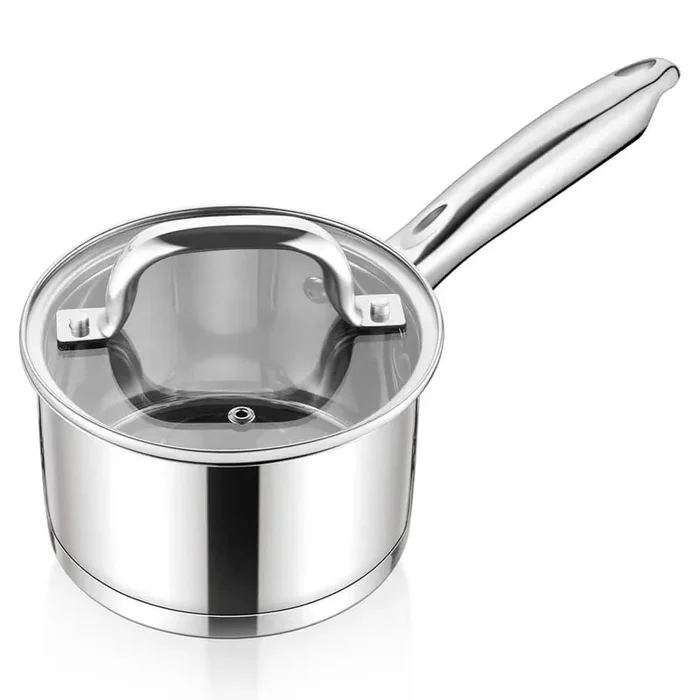 1 Quart Stainless Steel Sauce Pan Healthy Non Toxic Oven Dishwasher Safe Even Heating in Silver with Lid