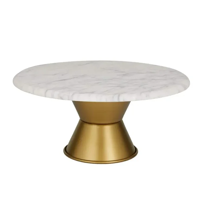 1-Tier Glam Round White Marble Cake Stand