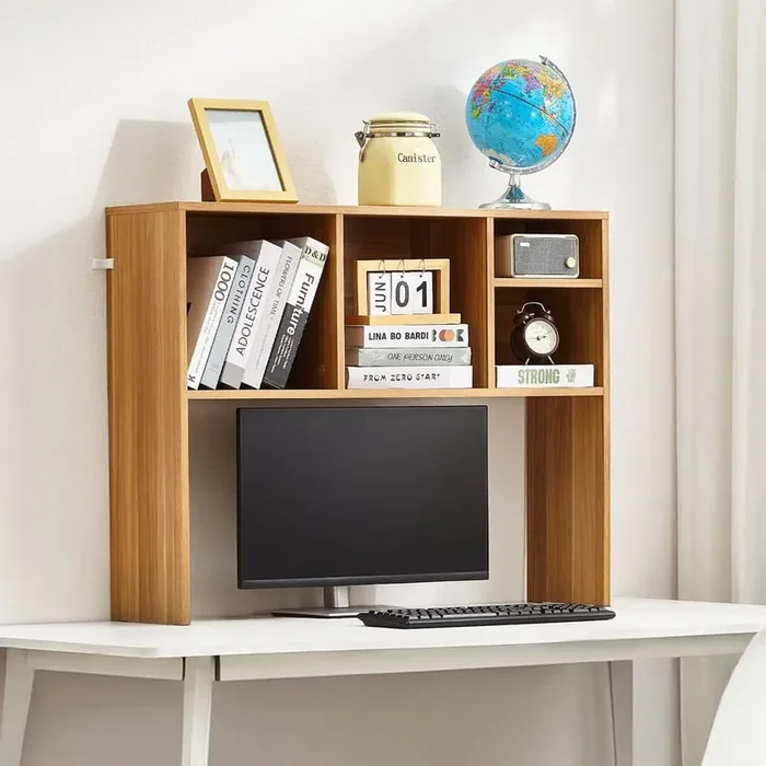 1-Tier Wood Desktop Bookshelf, 37 x 9.4 x 28.7 in. Storage Organizer, Display Shelf with Anti-Slip Feet Pads Brown
