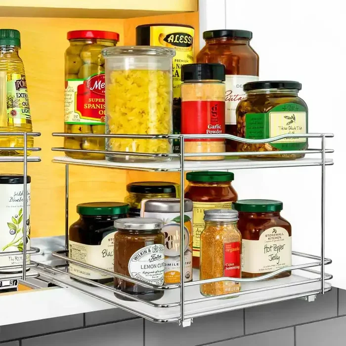 10-1/4 in. Wide – Double Silver Chrome Slide Out Spice Rack Pull Out Cabinet Organizer