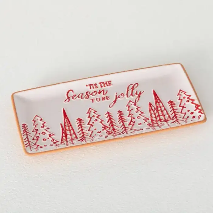 10.25 in. Red and White Ceramic ‘tis The Season Christmas Platter