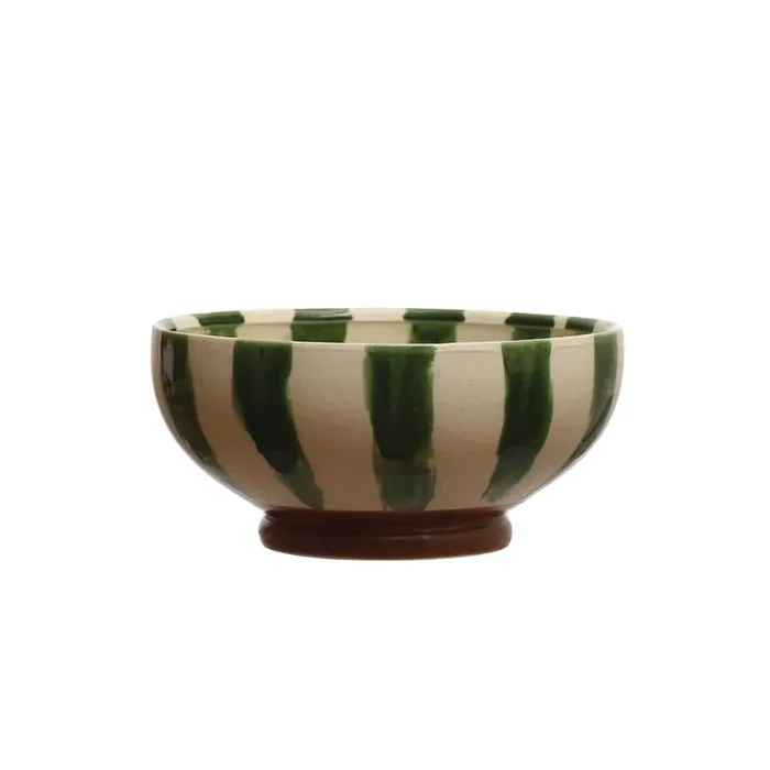 10.37 in. 111 fl.oz Multi-Colored Hand-Painted Stoneware Footed Serving Bowl