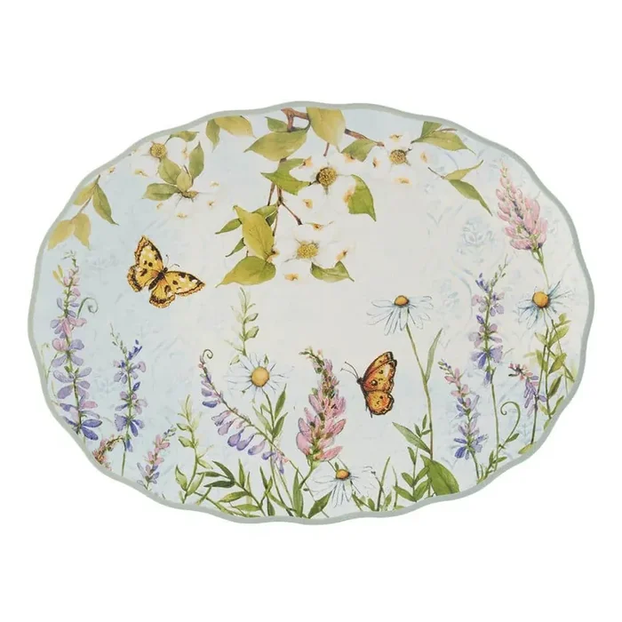 10.5 in. Assorted Color Easter Meadow Earthenware Oval Platter