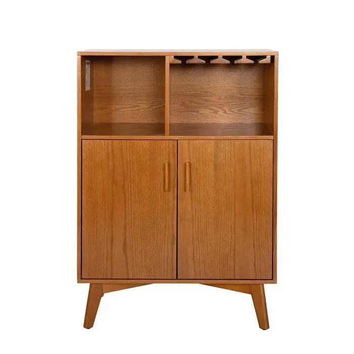 10-Bottle Wood MDF Rustic Sideboard Buffet Wine Cabinet Wine Rack with Wine Glass Holder and Adjustable Shelf
