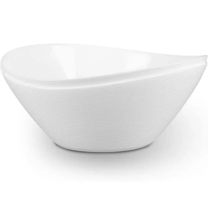 10 in. 66 fl. oz. White White Opal Glass Salad Bowl Set Lightweight Oval Serving Dishes Microwave Safe (Set of 2)
