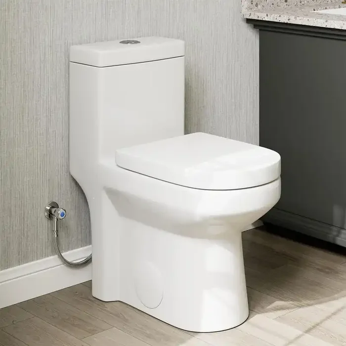 10 in. Rough-In 1-piece 0.8/1.28 GPF Dual Flush Round Toilet in White, Seat Included
