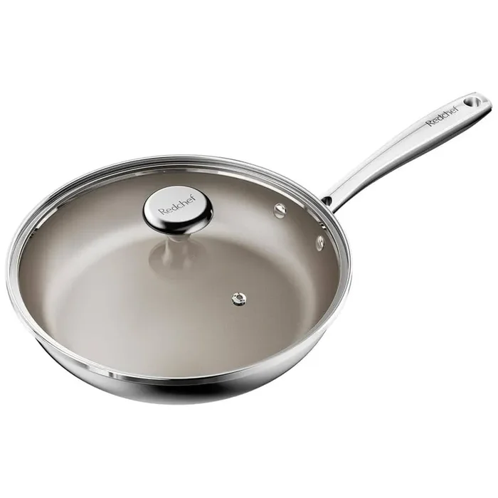 10 in. Stainless Steel Titanium Ceramic Nonstick Coating Frying Pan with Glass Lid and Stainless Steel Stay Cool Handle