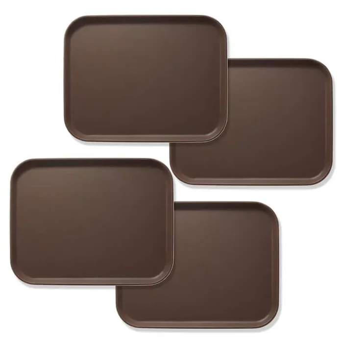 10 in. x 14 in. x .75 in. Rectangular Plastic Non-Slip Serving Trays, Brown – NSF Food Service (Set of 4)
