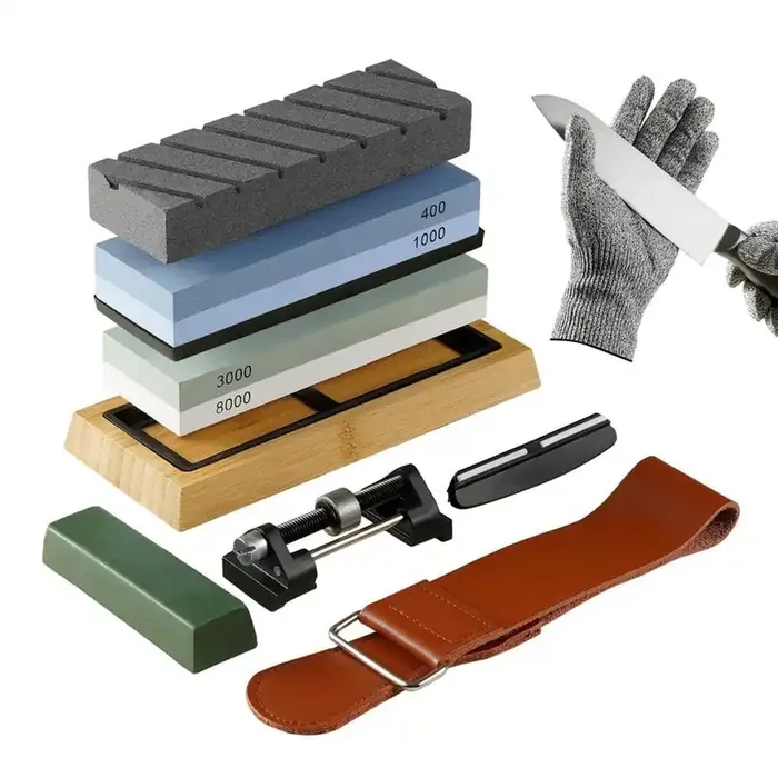 10-Pieces Knife Sharpener 7 in. L 2-Dual Sided Grit Diamond Whetstone Knife Sharpening Kit with 3-Non-Slip Base Angle
