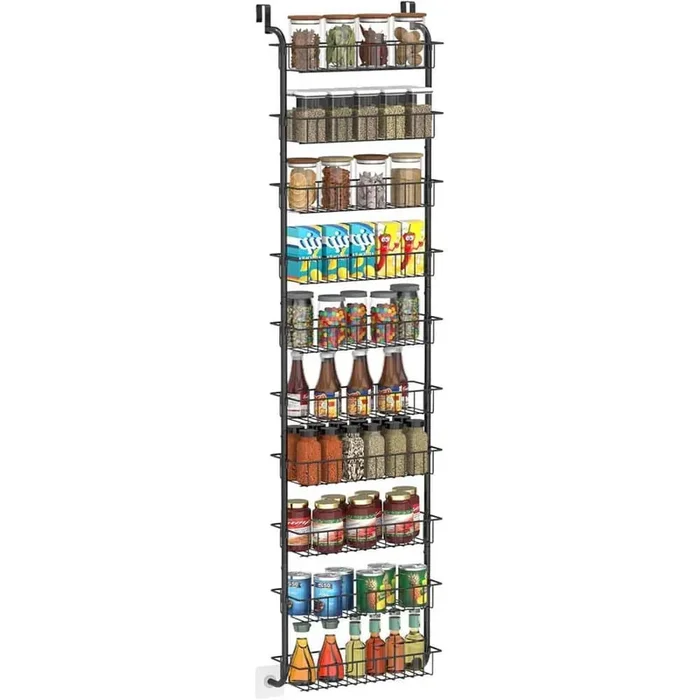 10-Tier Over the Door Hanging Pantry Door Storage with 10 Baskets Behind the Closet Door Storage Black