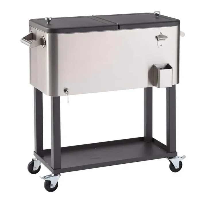 100 Qt./25 Gal. Stainless Steel Wheeled Cooler with Shelf