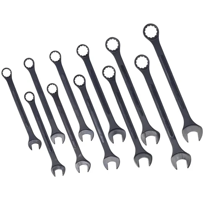 11-Piece 34mm to 50mm Jumbo Combination Wrench Set Extra Large with Pouch in Black