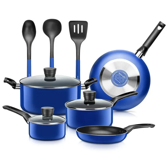 11 Piece Aluminum Nonstick Cookware Set in Blue