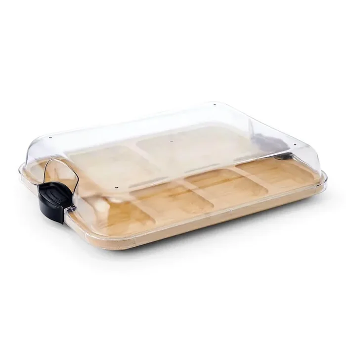 11 x 14 in. Build-a-Board Bamboo Cutting Board with Compartments with Black Handles and Clear Locking Lid