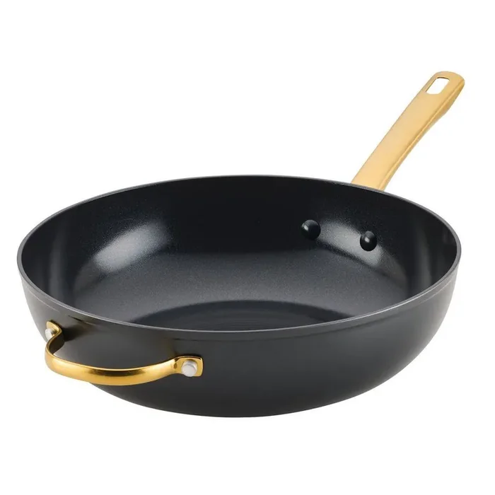 12.25 in. Forged Induction Aluminum Ceramic Nonstick Stir-Fry Pan with Helper Handle, Black