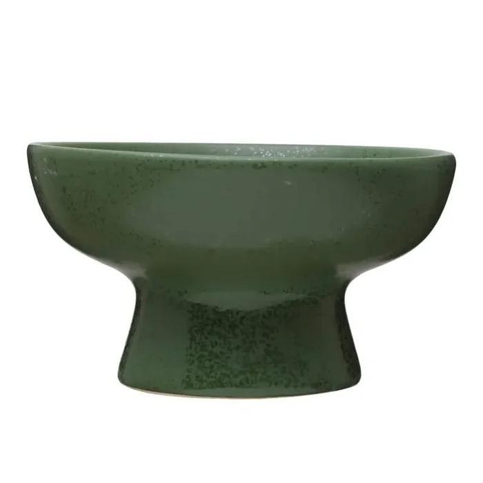 12.62 in. 90 fl. oz. Matte Green Stoneware Footed Serving Bowl