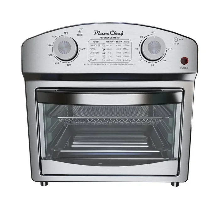 12.68 qt. Silver Stainless Steel Air Fryer Cooking Oven with Dual Knob Control
