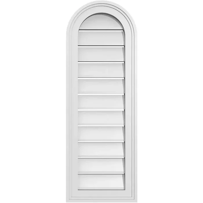 12″ x 34″ Round Top Surface Mount PVC Gable Vent Functional with Brickmould Frame