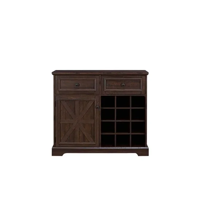 12-Bottle Espresso Farmhouse Liquor Cabinet Bar Cabinet with 2-Drawers, Wine Bar Cabinet with Removable Wine Rack