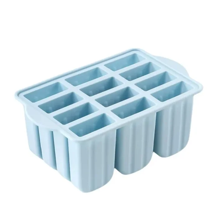 12 Cavities Blue Silicone Popsicle Mold, Ice Pop Mold with 50-Piece Popsicle Sticks and Cleaning Brush