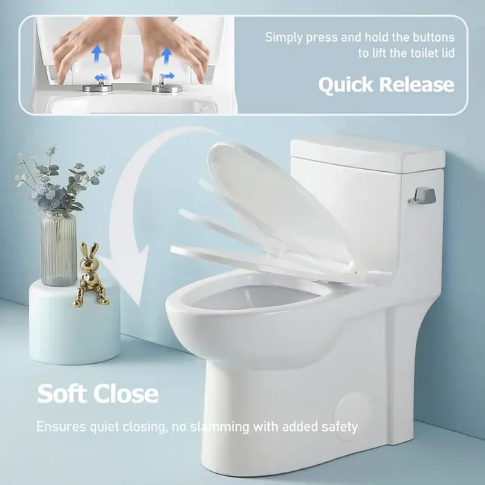 12 in. 1-Piece 1.28 GPF Single-flush Toilet Elongated Bowl with Soft Close Comfort Chair Seat in Gloss White