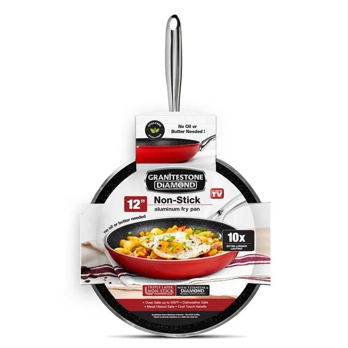 12 in. Aluminum Ultra-Nonstick Titanium and Diamond Infused Coating Frying Pan in Red
