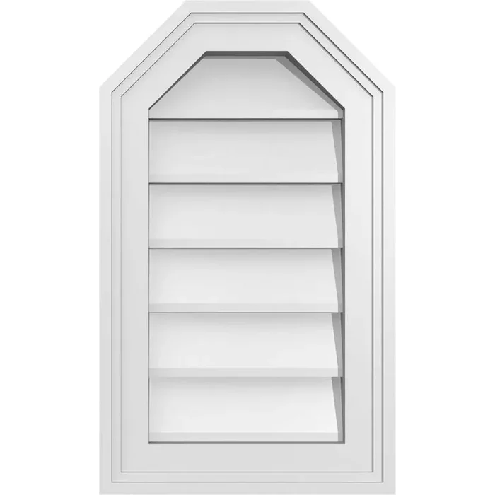 12 in. x 20 in. Octagonal Top Surface Mount PVC Gable Vent Decorative with Brickmould Frame