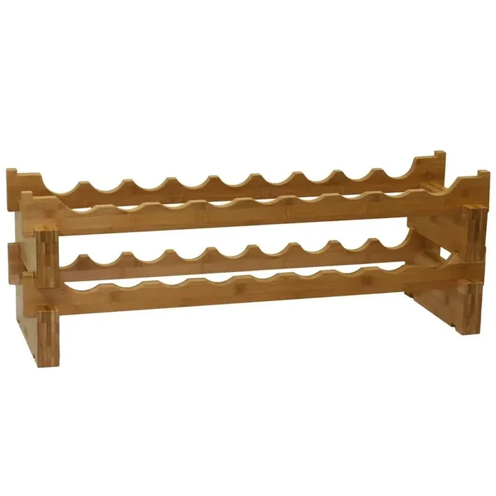 12 in. x 34.5 in. x 11.88 in. 18-Bottle Stackable Bamboo Wine Bottle Rack