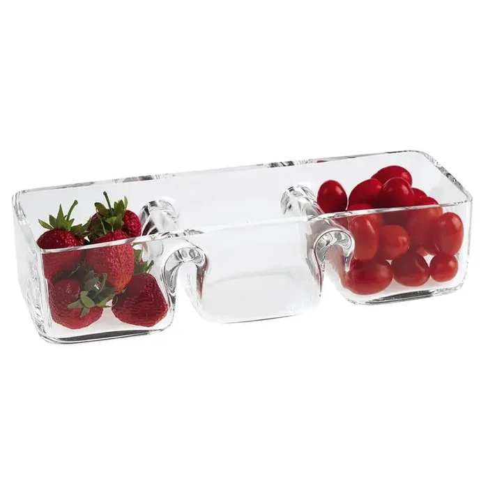 12 in. x 4.5 in. Hostess European Mouth Blown Lead Free Crystal 3-Section Serving Dish