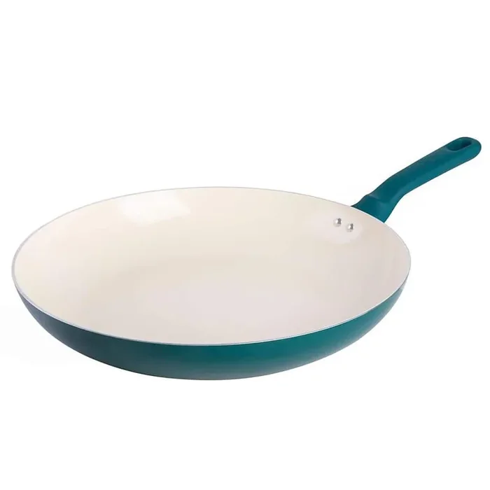 12 Inch Healthy Ceramic Nonstick Aluminum Skillet with Bakelite Handle in Teal