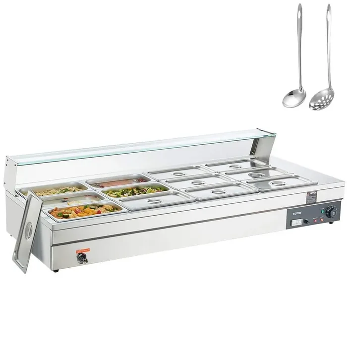 12-Pan Commercial Food Warmer 96 qt. Electric Steam Table 1800-Watt Countertop Stainless Steel Buffet Bain Marie