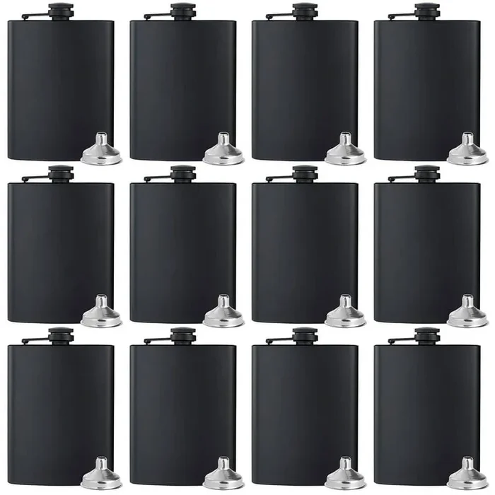 12-Piece 8 oz. Matte Black Stainless Steel Flask with Funnels for Wedding Party Groomsman Bridesmaid Birthdays Gift