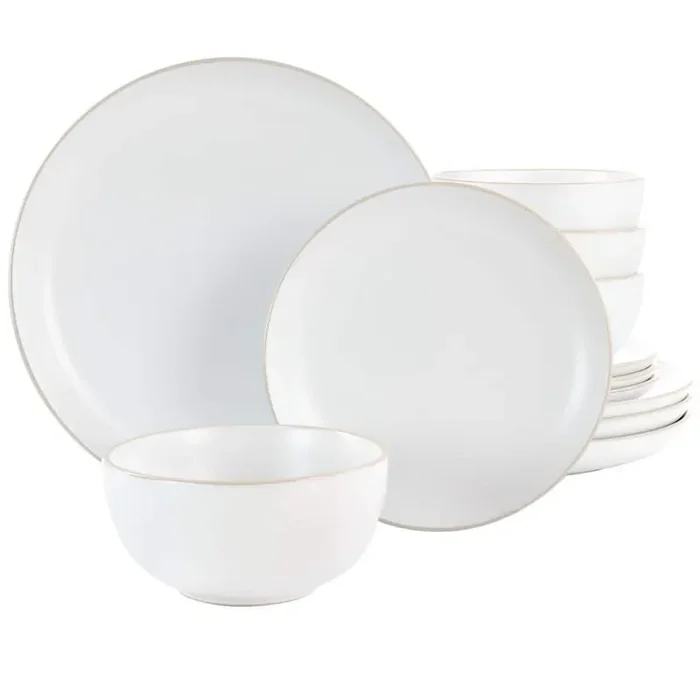 12 Piece In White Stoneware Dinnerware Set Rockaway