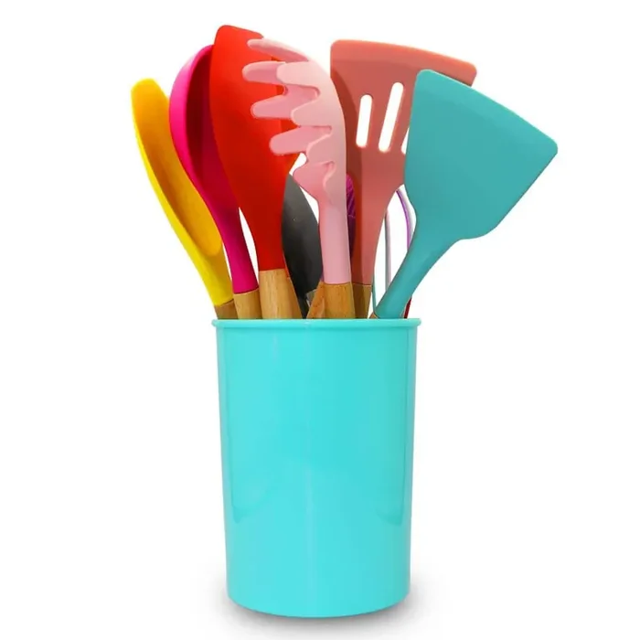 12 Piece Multicolor Silicone Spatula Set with Wooden Handles – Non-Stick Silicone Utensils for Cooking