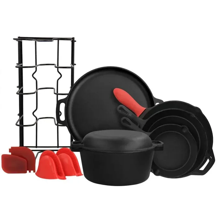 12-Piece Round Pre Seasoned Cast Iron Cookware Set