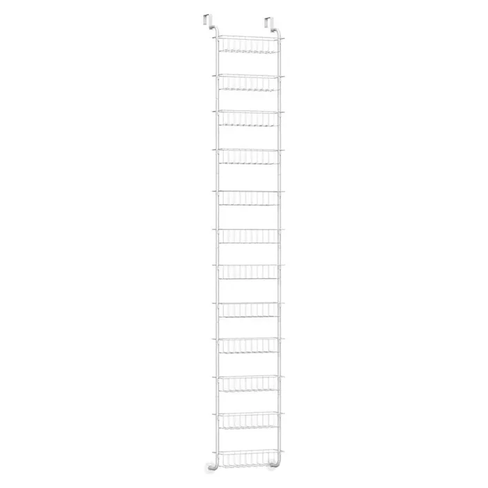 12-Tier Over the Door Pantry Organizer, Hanging Spice Rack, Pantry Door Storage with 12 Baskets White