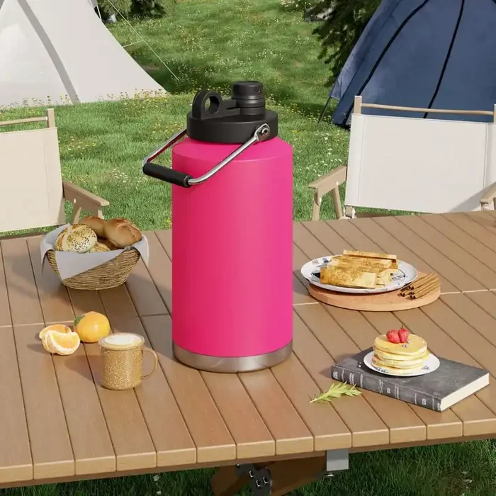 128 oz. Stainless Steel Insulated Jug with Handle, Large Double Vacuum Water Bottle for Hot and Cold Drinks, Pink